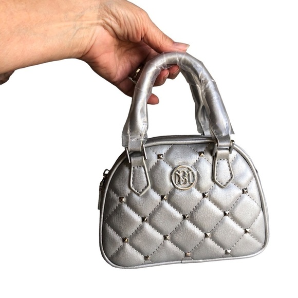 Badgley Mischka Crossbody Dome Metallic Gray Studded - Picture 2 of 5